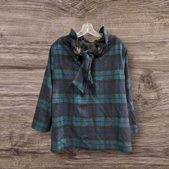 NEW Tuckernuck Sz XXL Blackwatch Plaid Faye Blouse Top Ruffle Collar Wool - Picture 7 of 9